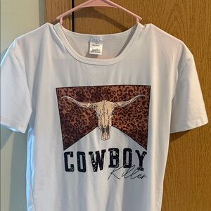 Amazon White Short Sleeve Tee with Brown Leopard Skull Graphic